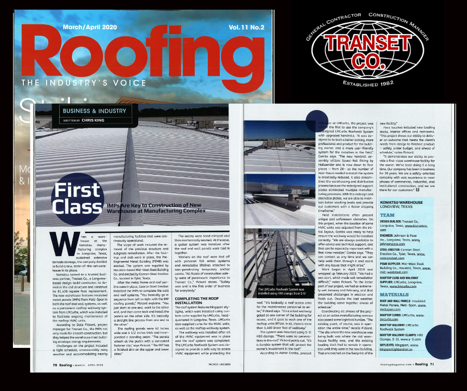 Transet Co. featured in Roofing Magazine